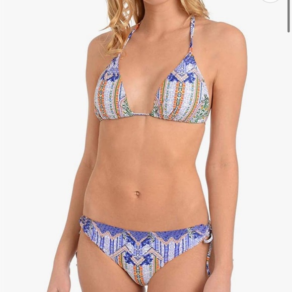 🆕 NWT Rachel Roy Moroccan Blue print halter bikini - large bottoms, medium top - Picture 1 of 13